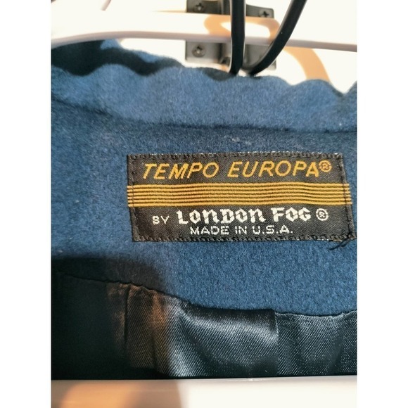 London Fog Navy Blue Long Trench Coat 100% Wool Vintage 14 Petite Made in USA - Picture 3 of 8